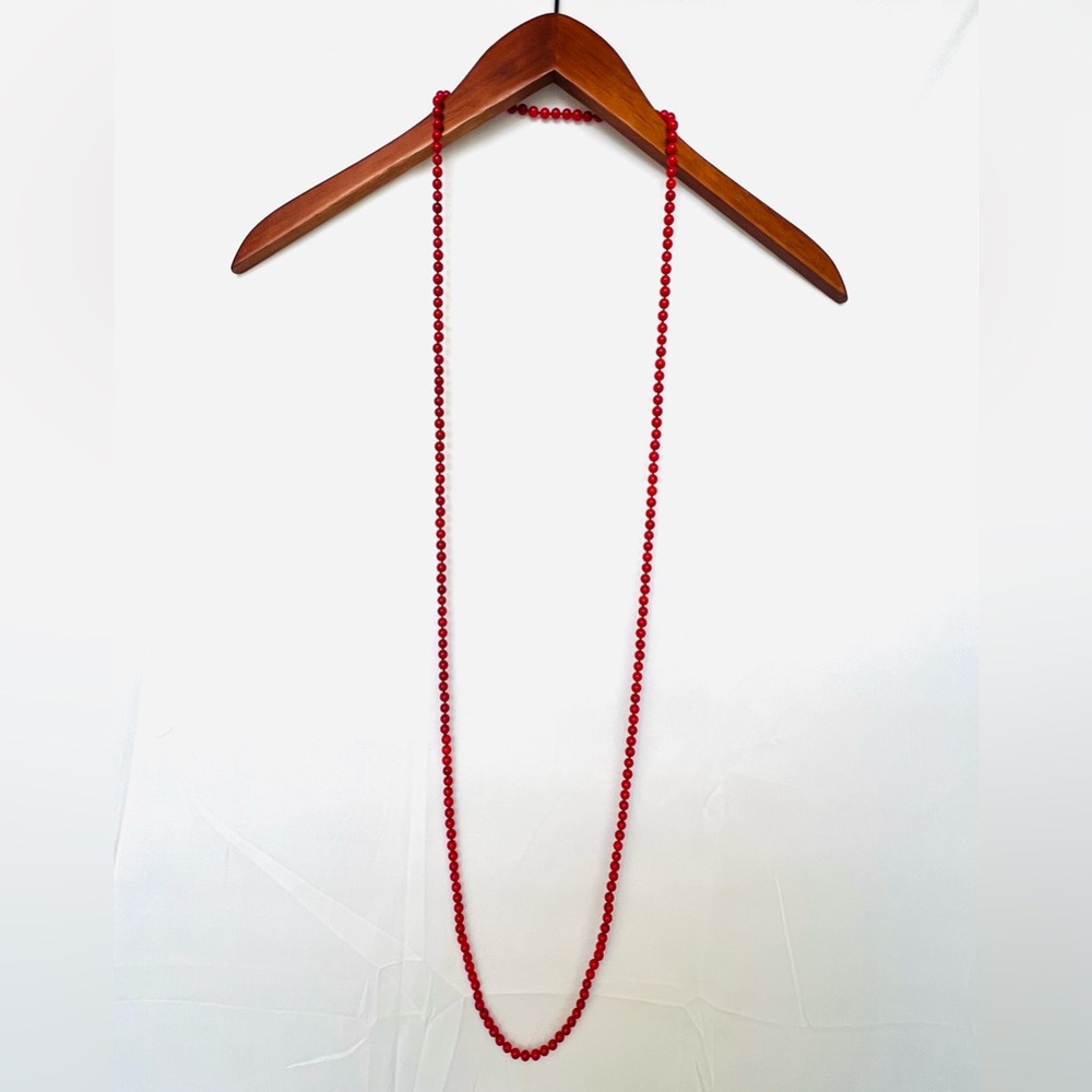 Red Beaded Rope Necklace - Picture 2 of 3